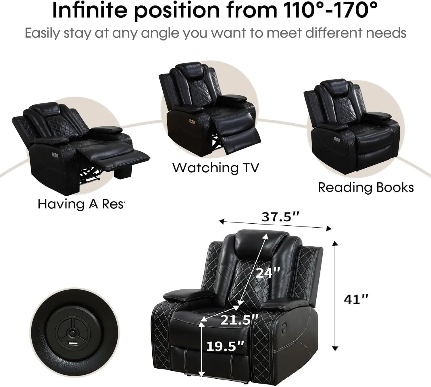 Power Recliner Sofa Sectional Sofa with LED Light for Living Room