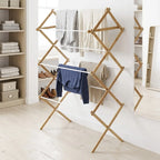 Foldable Bamboo Clothes Drying Rack Collapsible Space Saving Indoor Outdoor