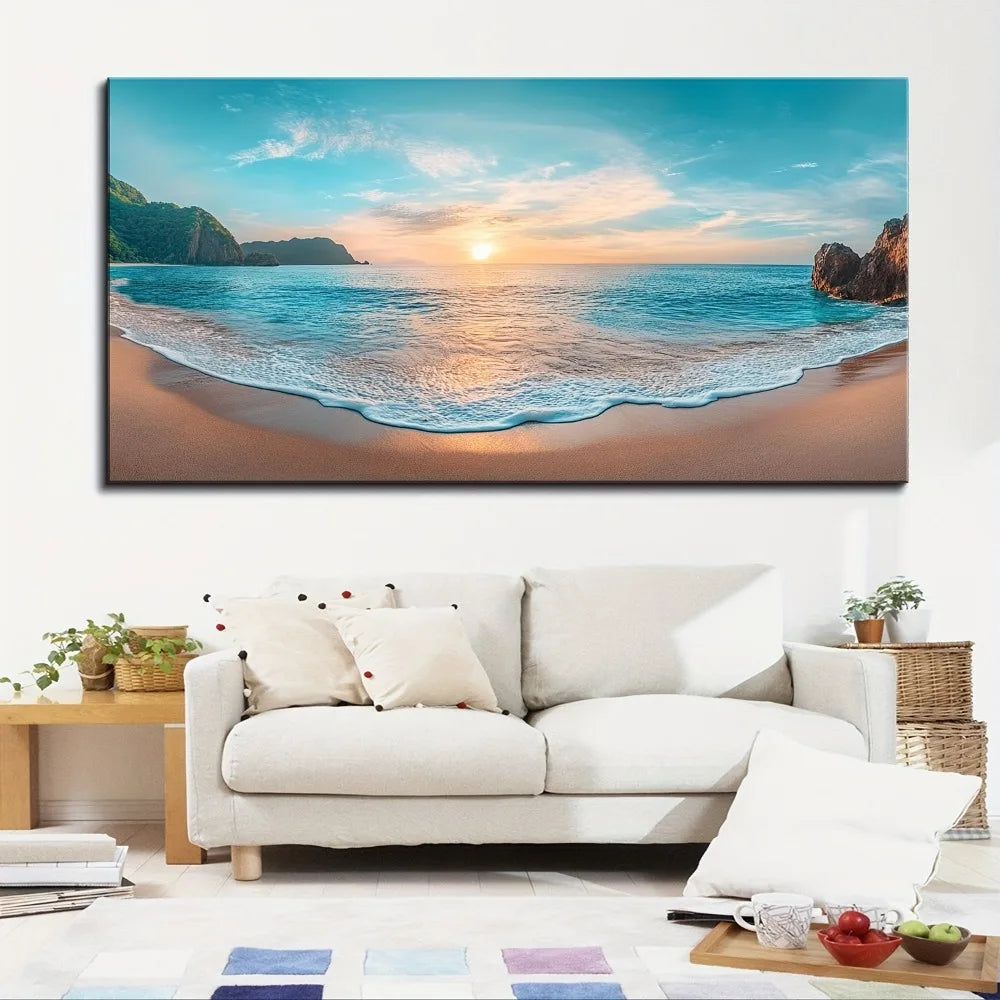 Wooden Framed Mural Beach Canvas