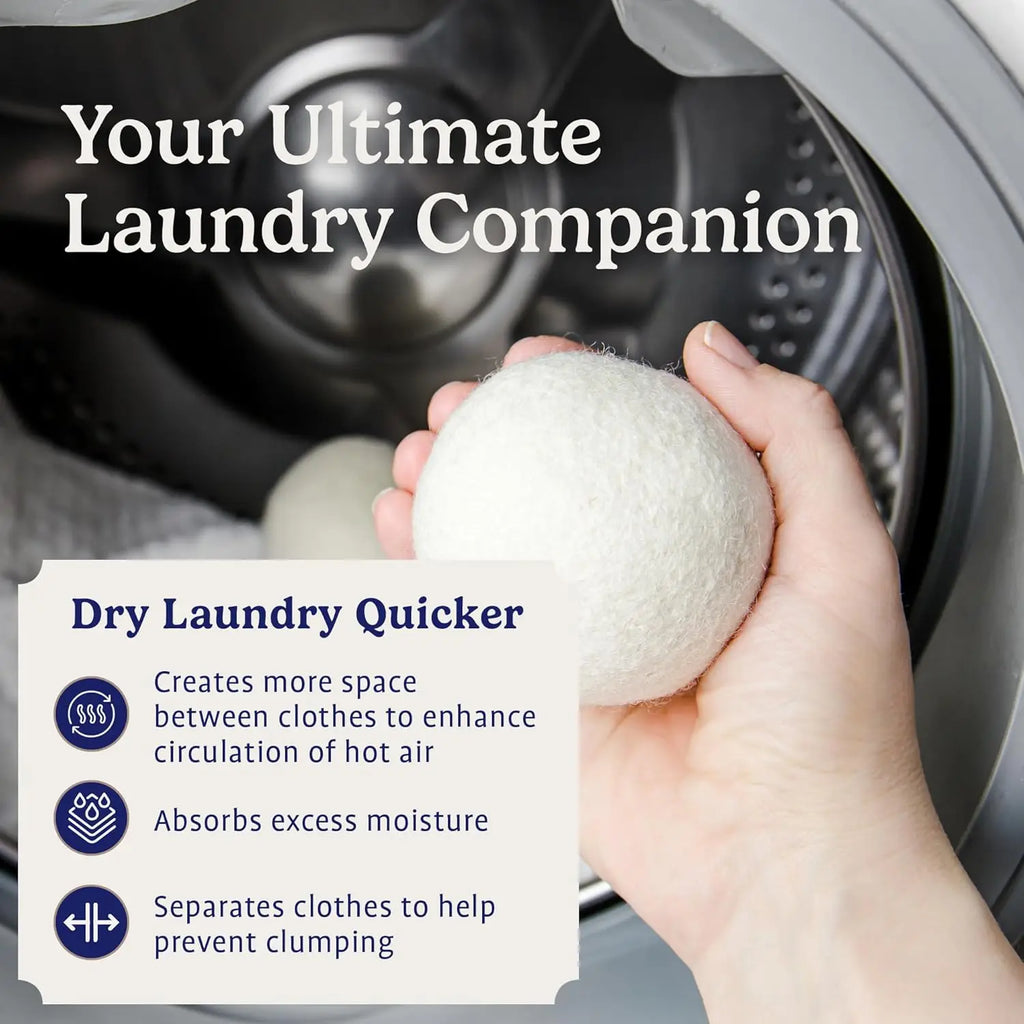 Natural Wool Dryer Balls - Reusable Fabric Softener, Reduces Wrinkles and Saves Drying Time (6-Pack)
