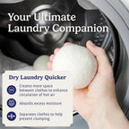 Natural Wool Dryer Balls - Reusable Fabric Softener, Reduces Wrinkles and Saves Drying Time (6-Pack)