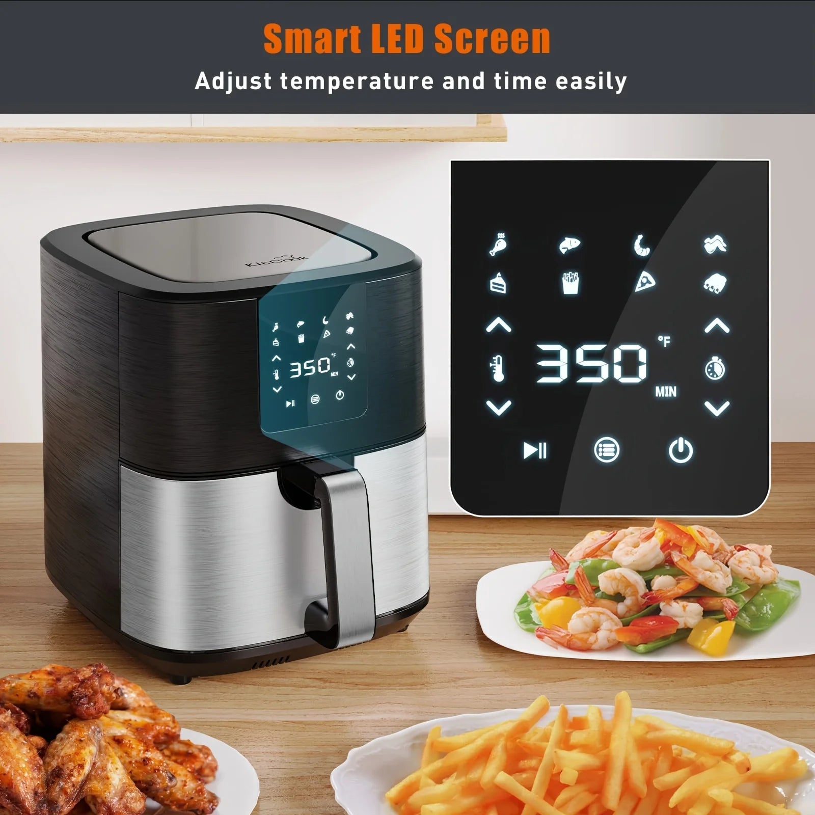 KitCook Large Air Fryer, 1500W 7QT AirFryer Cooker, Adjustable Temperature 100-400°F, 8 Presets Menu, Digital Touch Screen