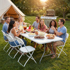 4/6/8 FT Portable Folding Outdoor Indoor Heavy Duty Table with Carrying Handle Safety Lock For Camping Picnic Dining