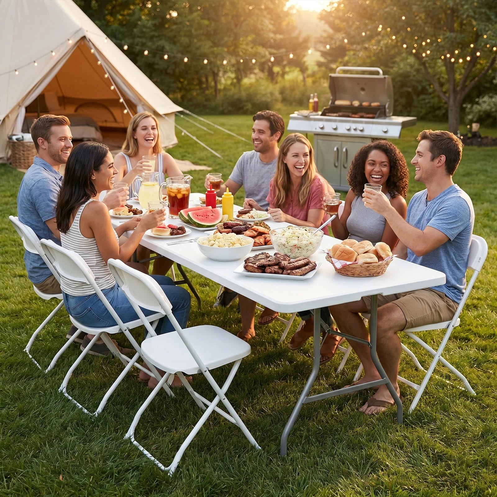 4/6/8 FT Portable Folding Outdoor Indoor Heavy Duty Table with Carrying Handle Safety Lock For Camping Picnic Dining