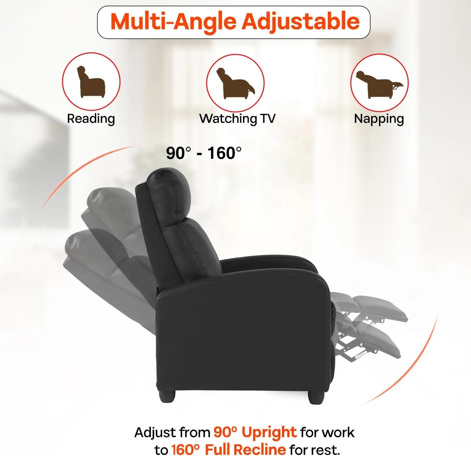 Massage Recliner with Lumbar Support and Adjustable Backrest
