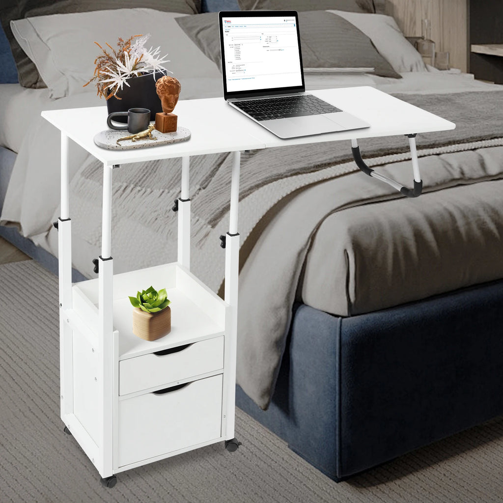 Movable Bedside Table Warp-Proof OverBed Desk Height Adjustable EASY Cleaning Multi-Function