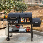 2-Burner Gas and Charcoal Combo Grill with Offset Smoker & Side Burner, 34,000 BTU Dual Fuel Grill, 1020 Sq. In.