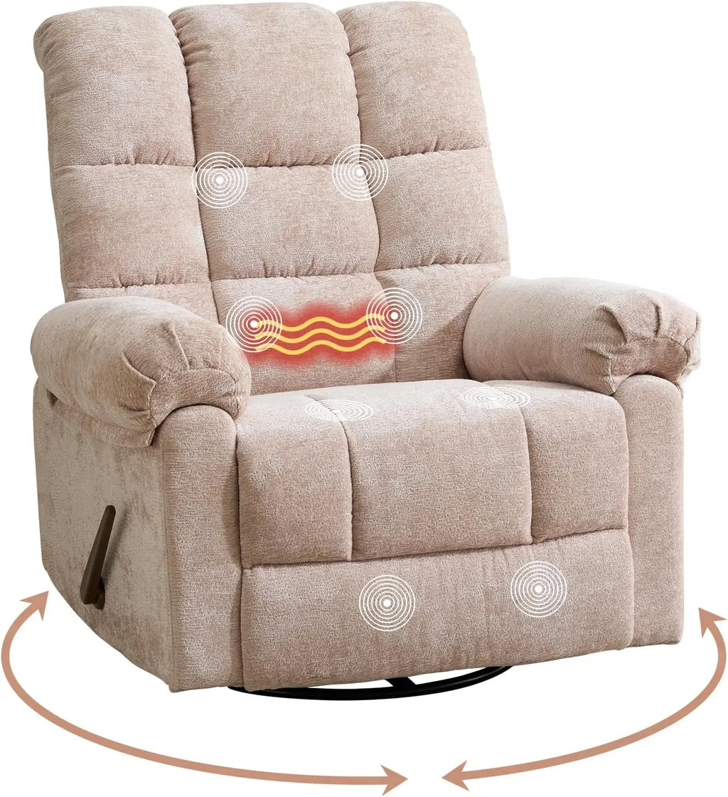 Swivel Rocker Recliner Chair with Heat and Massage