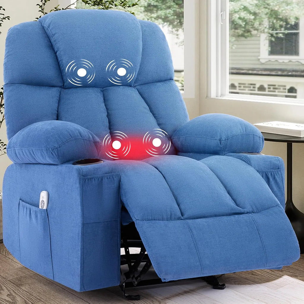 Massage Rocker Recliner Chair with Heat & Vibration 4 Pockets 2 Cup Holders