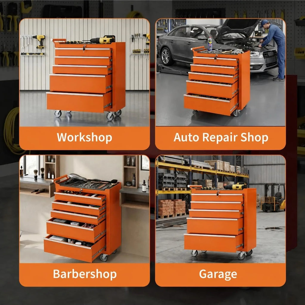 5 Drawer Rolling Tool Chest with Wheels, Locking Tool Storage Cabinet Cart with Drawer Liners, Portable Metal Toolbox Organizer for Garage Workshop Repair