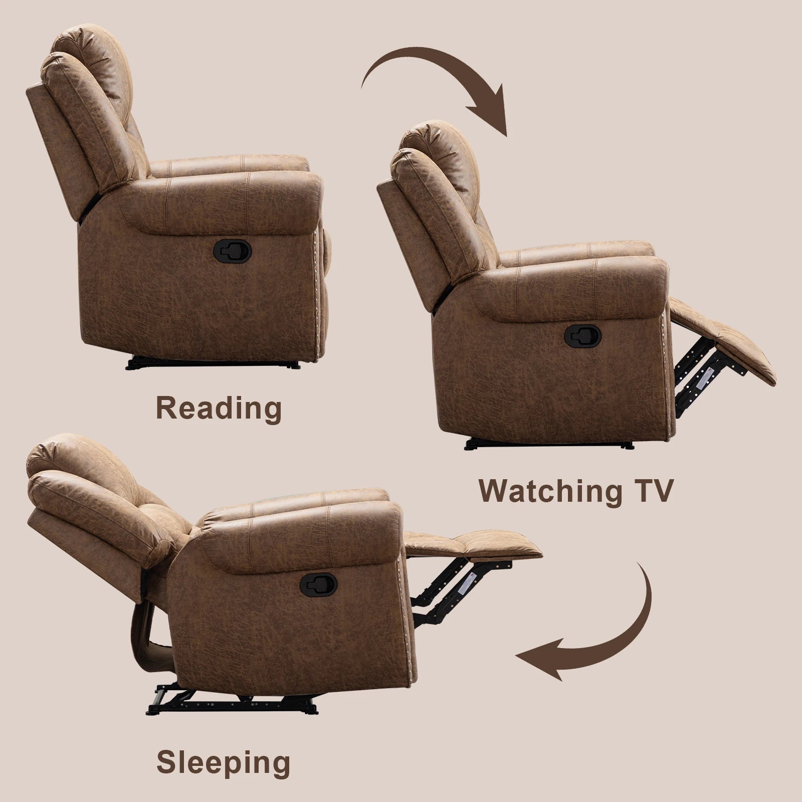 Manual Leather Recliner Chair, Classic and Traditional Recliner Chair with Comfortable Arms