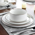Ceramic Dinnerware Sets for 8, High Edge Stoneware Plates and Bowls Set, Chip and Crack Resistant | Oven & Dishwasher
