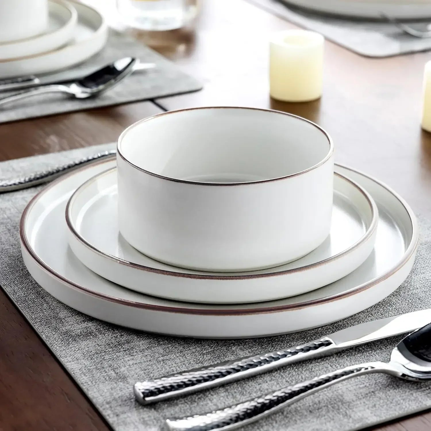 Ceramic Dinnerware Sets for 8, High Edge Stoneware Plates and Bowls Set, Chip and Crack Resistant | Oven & Dishwasher
