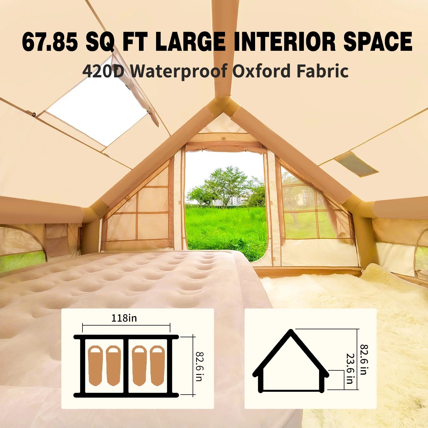 Air Glamping Tents for Camping Family, Easy Setup Rainproof Windproof Outdoor Tents