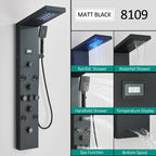 Black LED Shower Panel Tower System, Rain Waterfall Massage Body Spa