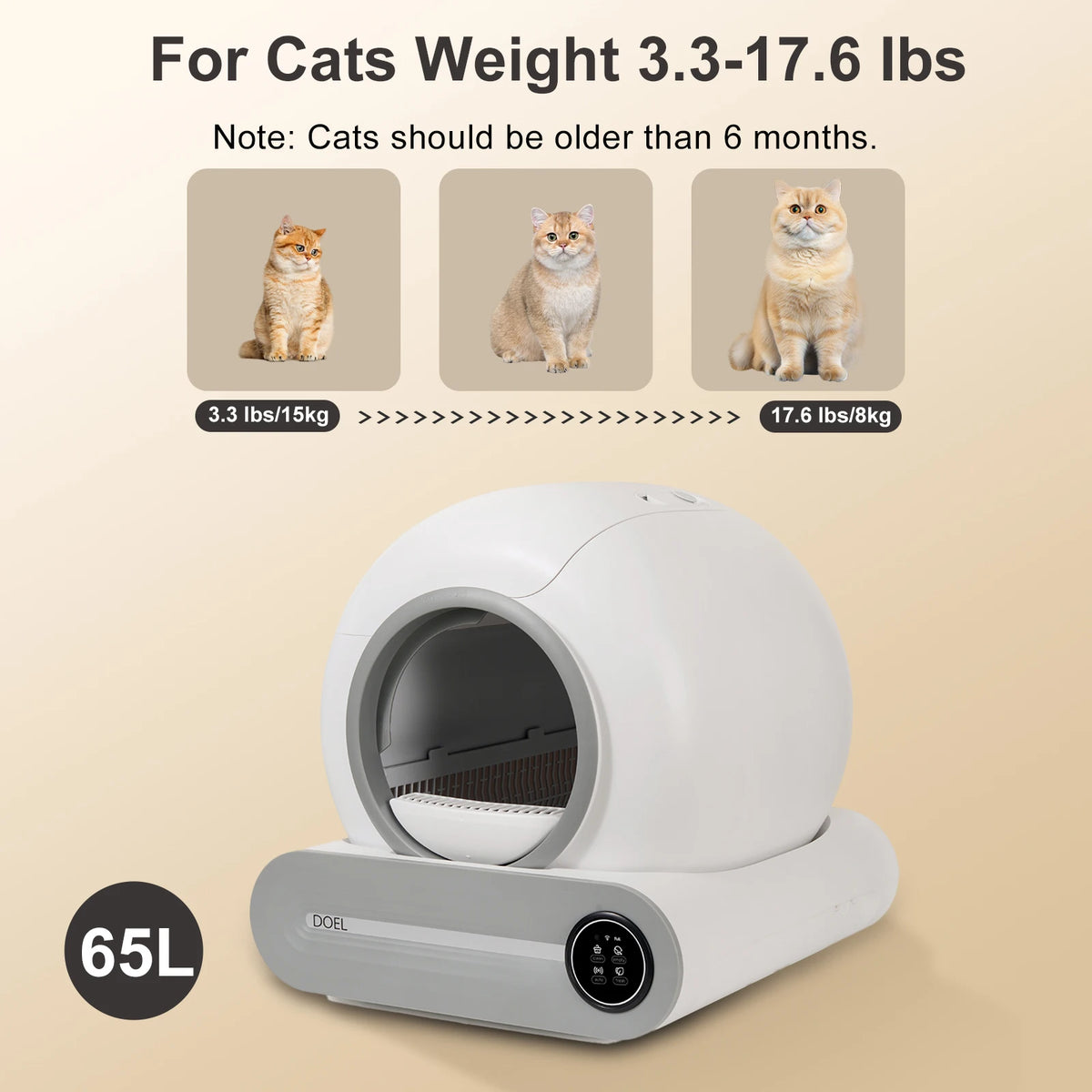 Automatic Smart Litter Box, Self-Cleaning Cat Litter Box 65L Large Capacity, APP Control, 2.4G WiFi Only, Ion Odor Neutralization, Compatible with Clumping Litters, Ideal for Multi-Cat Homes