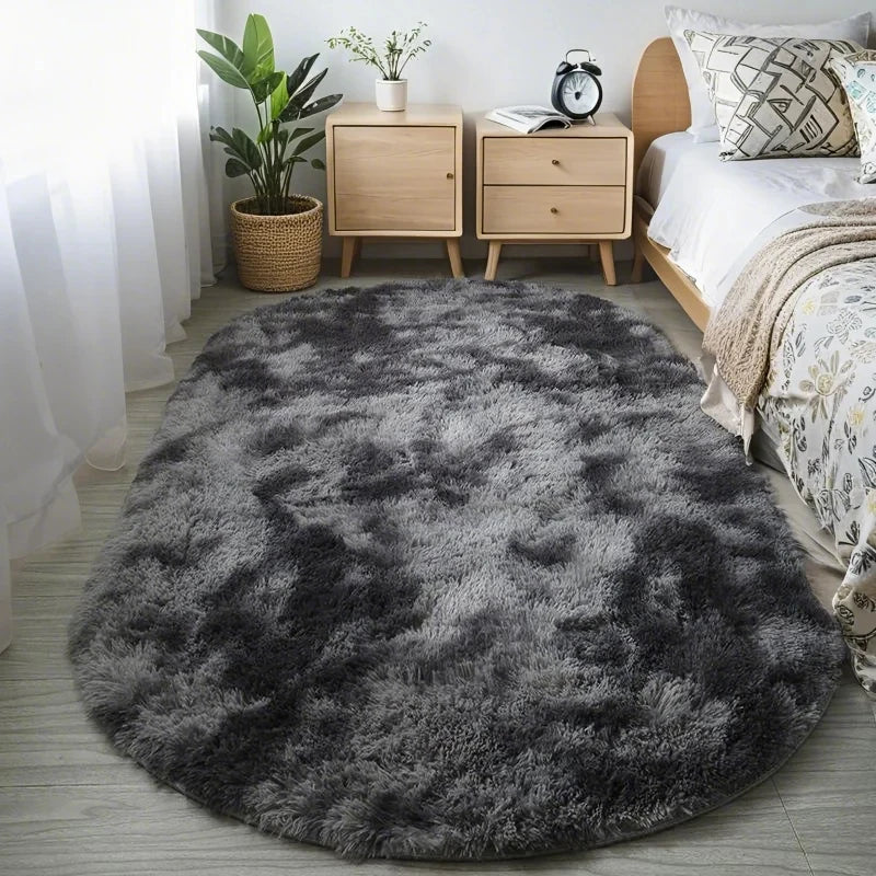 Fluffy Oval Plush Carpet Extra Soft For Living Room Sofa Area Bedroom Non-Slip