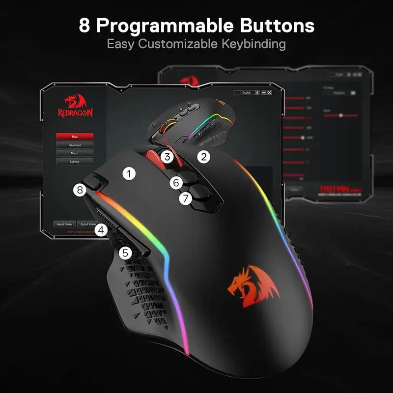 Pro Wireless Gaming Mouse w/ Rapid Fire Key, 8 Macro Buttons, Black/White Mouse