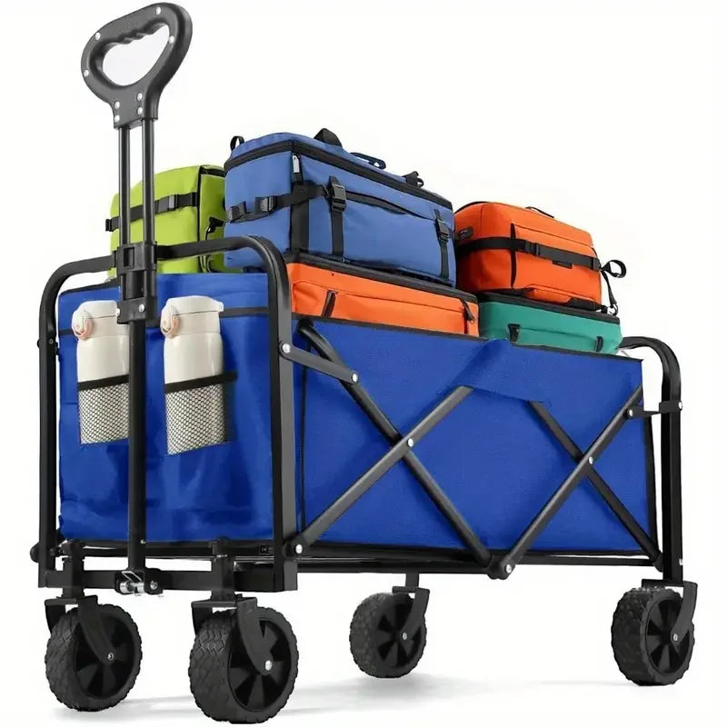 Heavy Duty Foldable, Portable Wagons for Groceries, Beach Cart with All-Terrain Wheels  Drink Holders