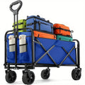 Heavy Duty Foldable, Portable Wagons for Groceries, Beach Cart with All-Terrain Wheels  Drink Holders