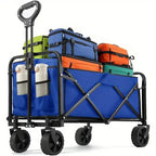 Heavy Duty Foldable, Portable Wagons for Groceries, Beach Cart with All-Terrain Wheels  Drink Holders