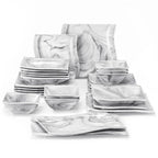 26-PIECE Nordic European Marble Gray Porcelain Tableware Set with 6PCS Bowl Dinner Plate Dessert Soup Plate