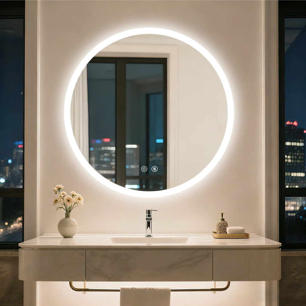 Wall Vanity Mirror with Aluminum Frame, Anti-Fog, Stepless Dimming, 3000K/4000K/6000K