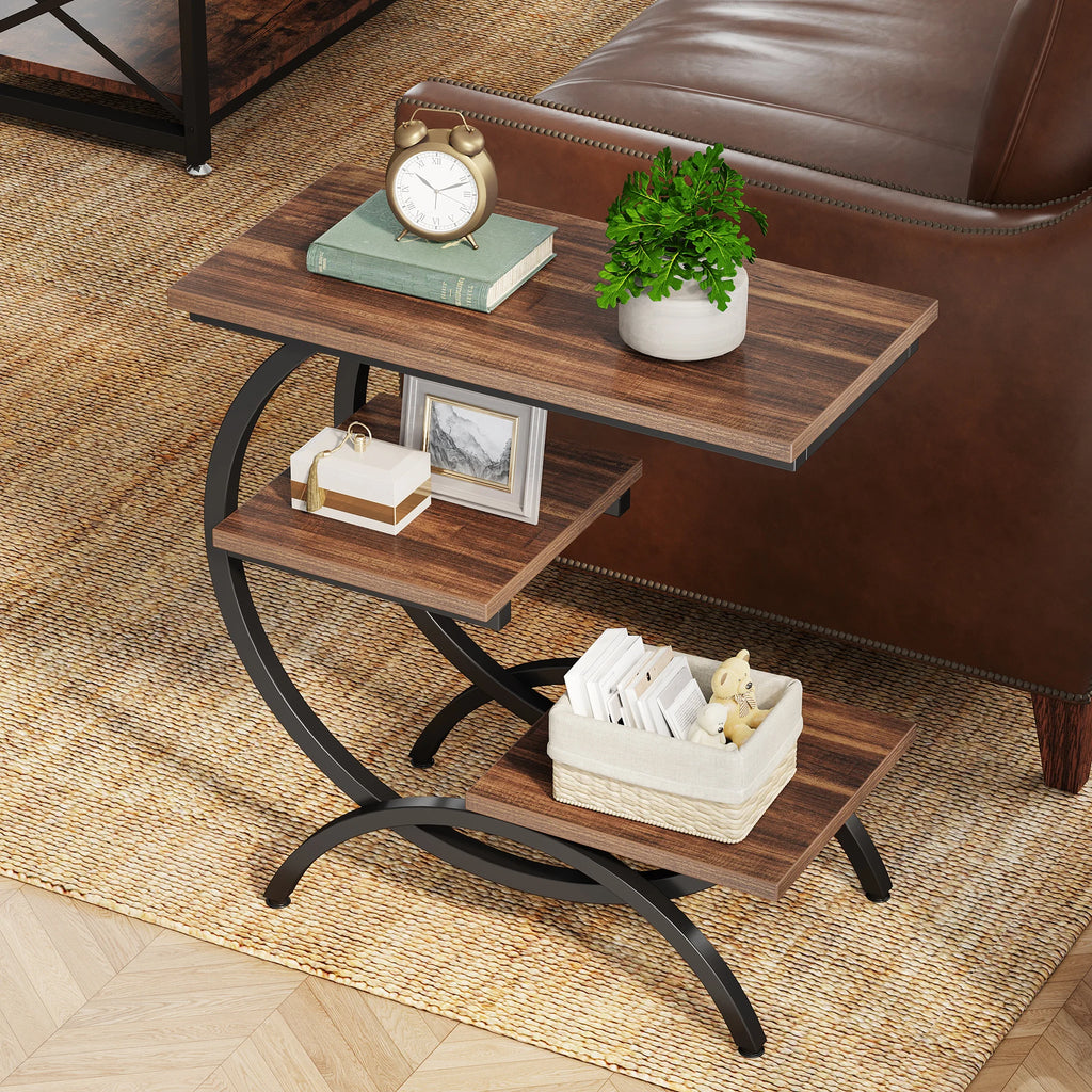 Industrial 3-Tier Small Table for Couch, Bedside