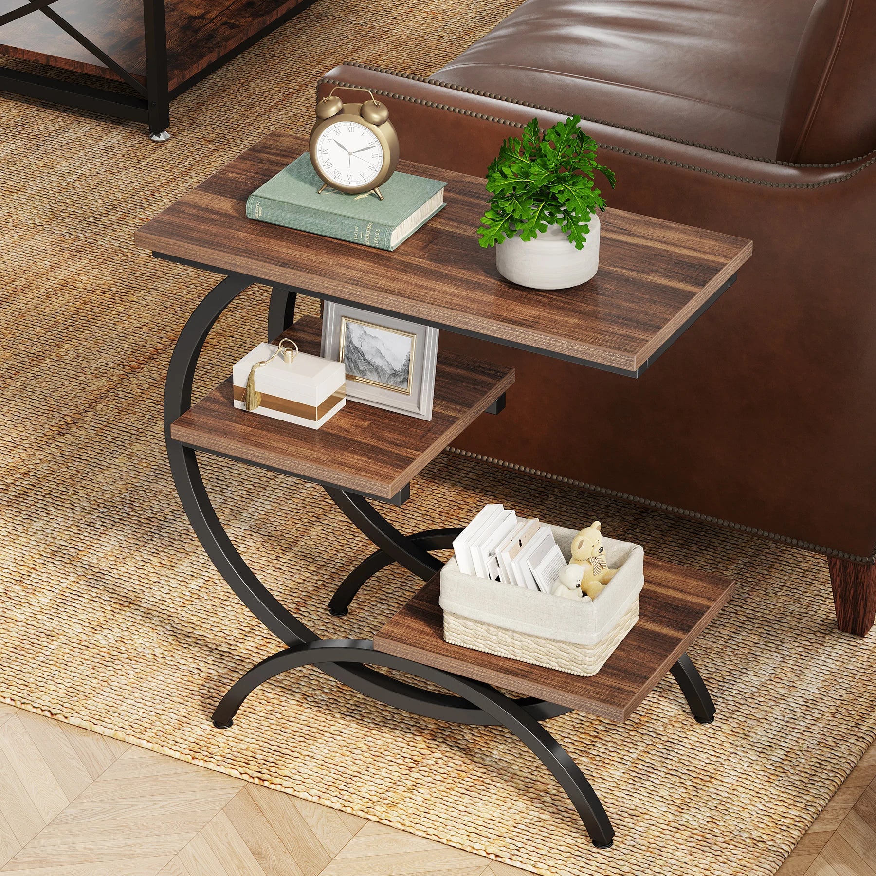 Industrial 3-Tier Small Table for Couch, Bedside