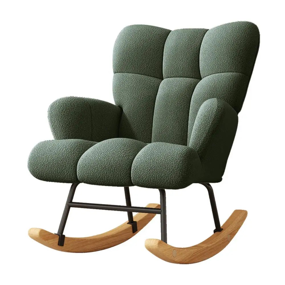 High-Back Armchair with Padded Seat, Velvet Fabric, Solid Wood, Soft-Covered Rocking Chair