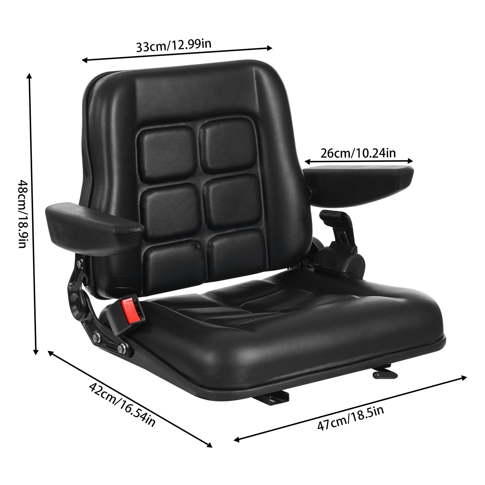 Lawn Mower Tractor Seat with Safety Belt and Armrest, 100kg Load Bearing