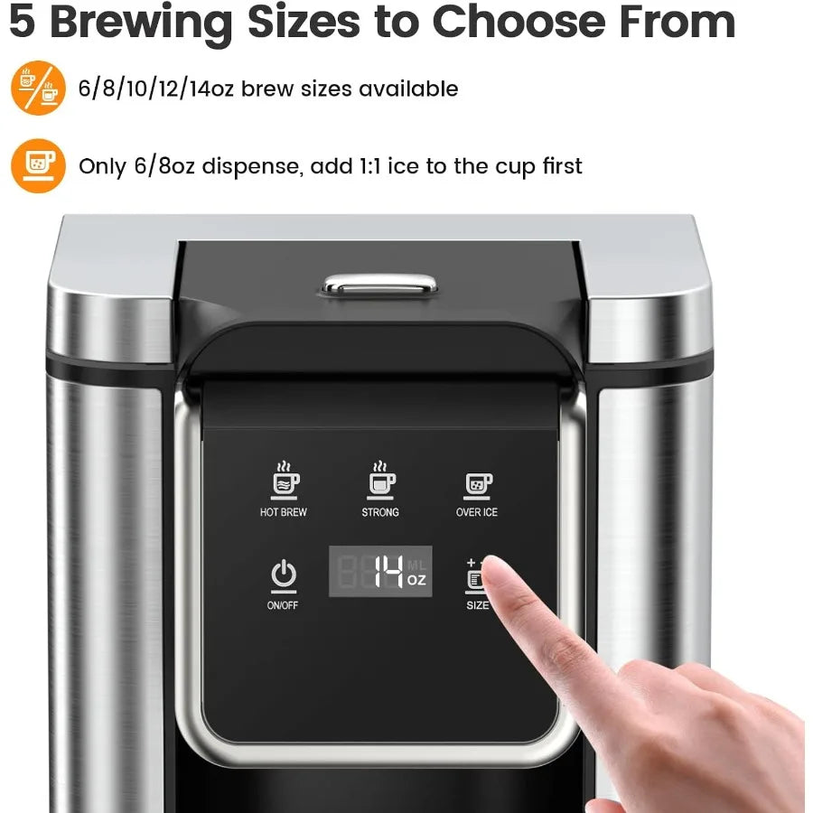 Single Serve Coffee Maker for K-Cup Pod and Grounds Hot and Iced Coffee Maker with Strong Button Feature 6 to 14oz Brew Sizes