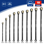 10pcs 72-Teeth Extra Long Ratcheting Wrench Set Metric 8-19 mm