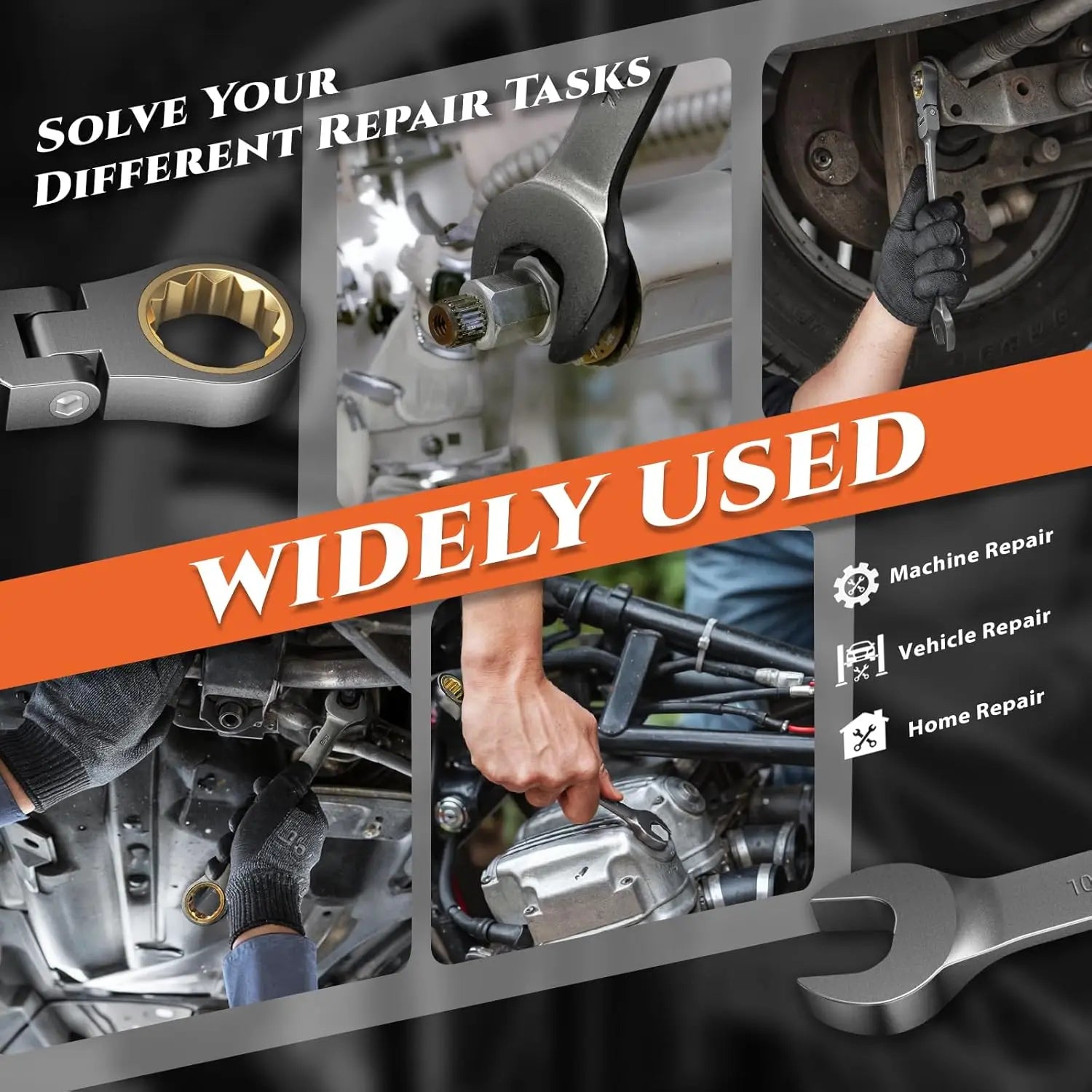 24-Piece Metric & SAE Flex Head Ratcheting Wrench Set, 72 Teeth Cr-V Steel, 180° Rotating Head