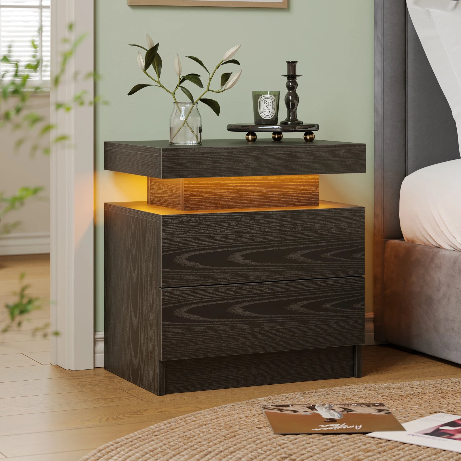 LED Nightstands with 2 Drawers