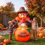 6ft Thanksgiving Pumpkin Turkey Inflatable Yard Decor With 7 Led Lights, Blower, Stakes & Ropes For Lawn Porch Garden Party Home