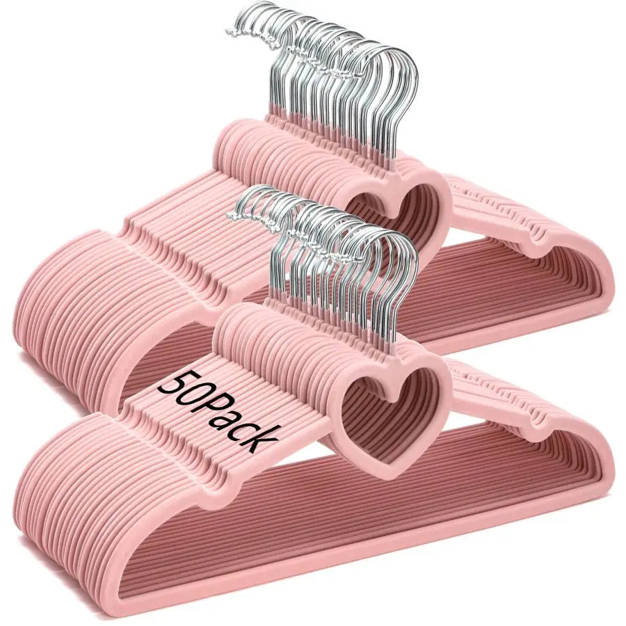 50 Pack Pink Velvet Hangers, NonSlip Clothes Hangers with 360 Degree Rotating Hook Thin Felt Adult Hanger