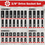 50-Piece 3/8" Impact Socket Set with SAE/Metric Sizes, Ratchet Handle & Extensions