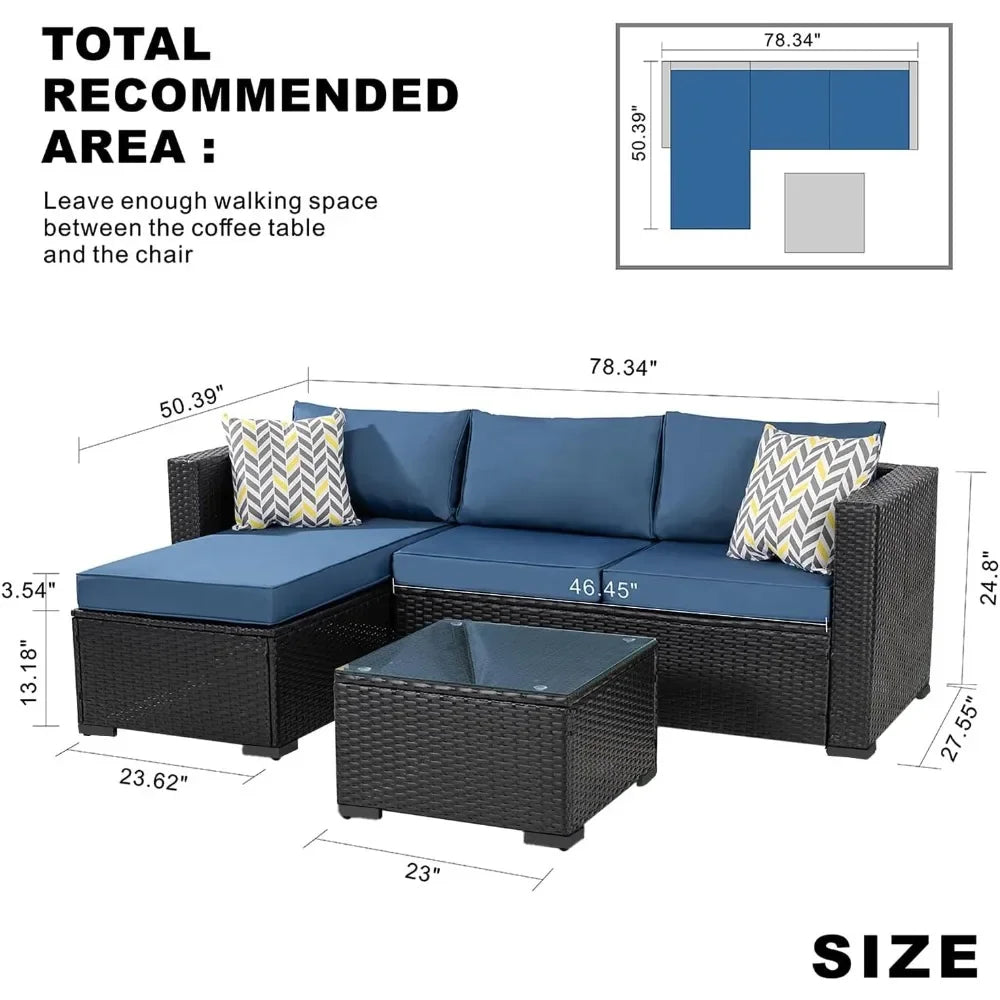 wicker outdoor sectional furniture with glass table and cushions