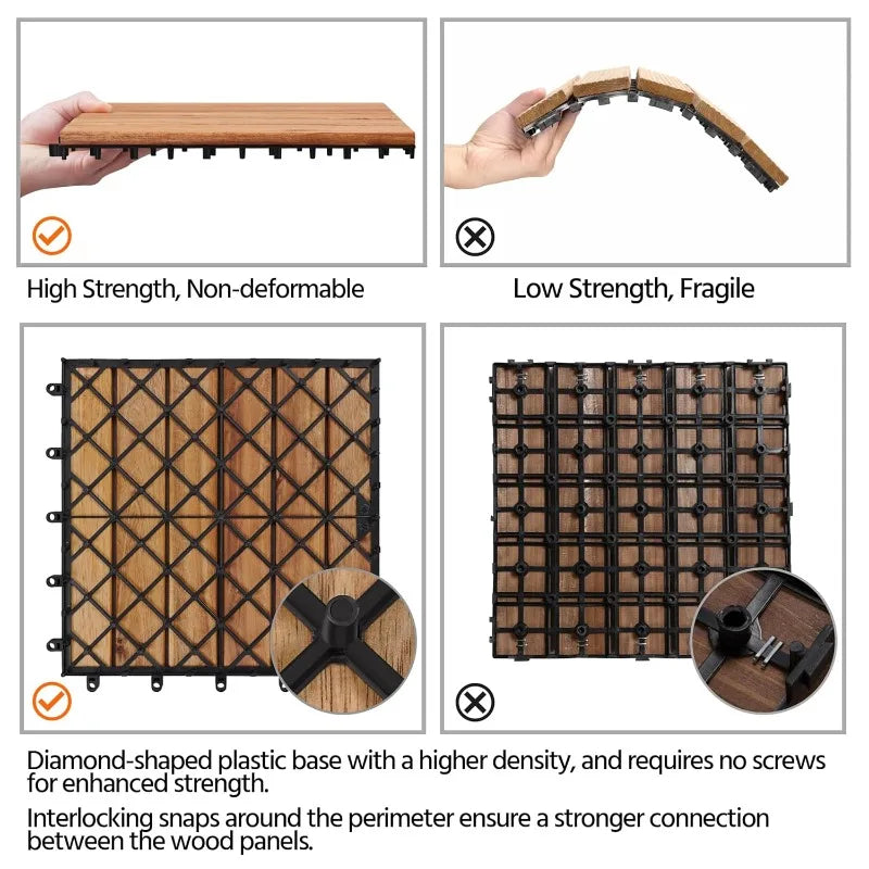 Wood Interlocking Flooring Tiles Waterproof Flooring for Outdoor & Indoor