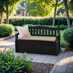 Devoko 80 Gallon Lockable Storage Bench Deck Box, Outdoor Seating & Patio Furniture Storage for Cushions & Garden Tools, Black