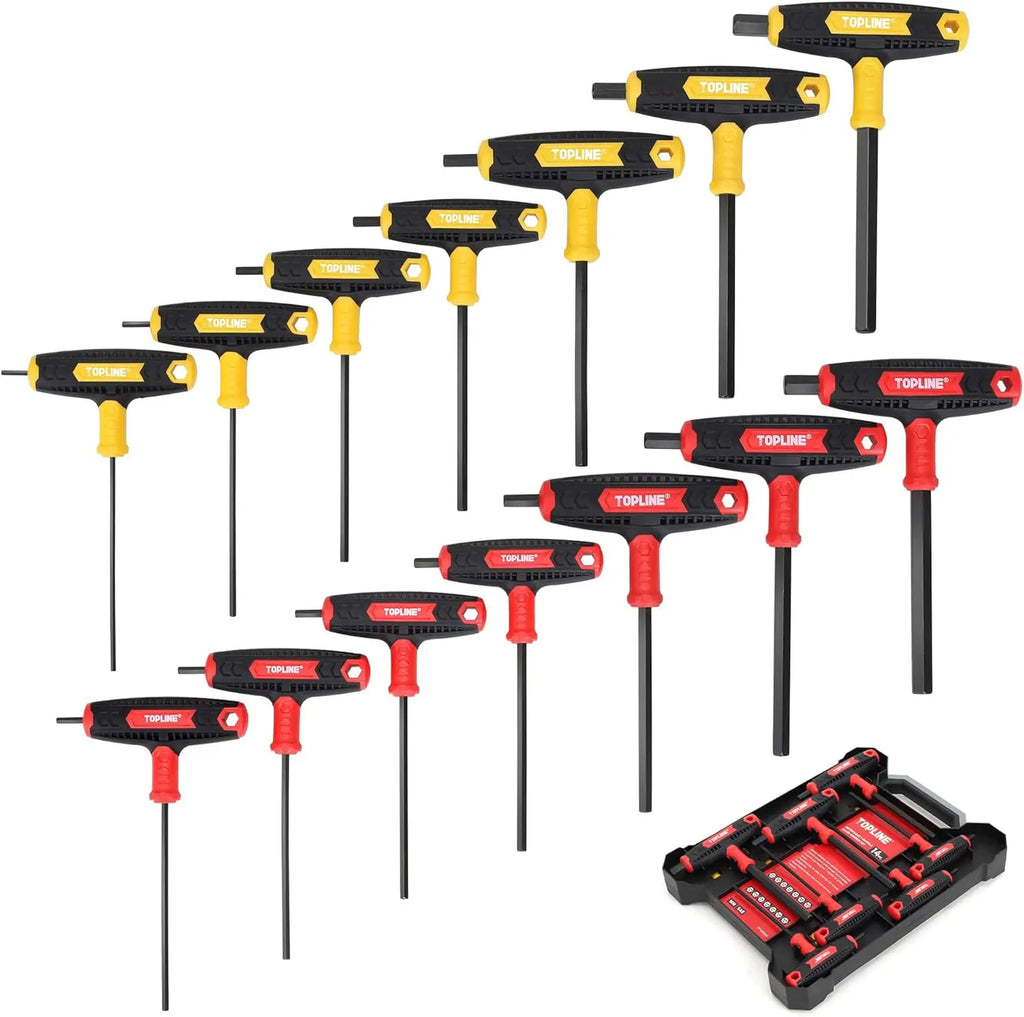 14-Piece Metric & SAE T-Handle Allen Wrench Set with Storage Box, Portable Hex Key for Home Repair and Maintenance