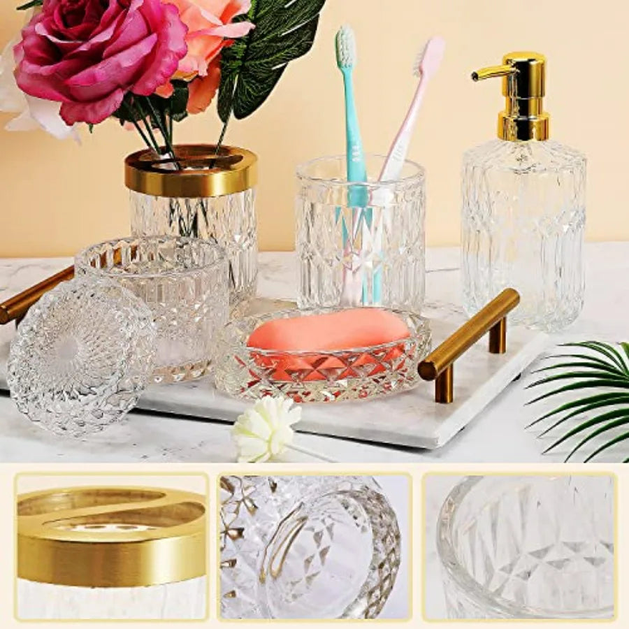 5Pcs Glass Bathroom Accessories Complete Set