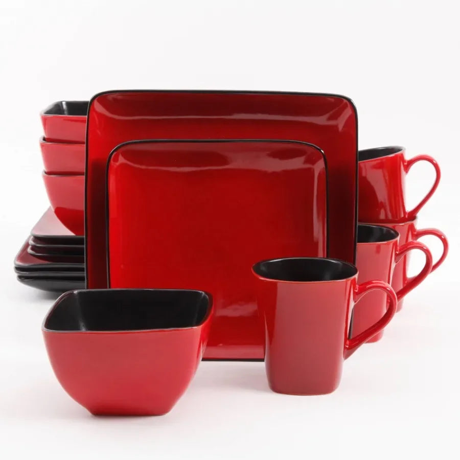 Rave Square Dinnerware Red Set Of 16