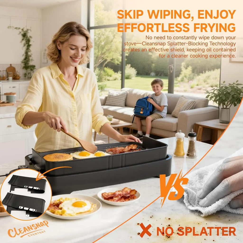 Cleansnap 20-inch Electric Griddle Nonstick Grill with Foldable Anti-MShield 1700W Fast Heating for Everyday Use
