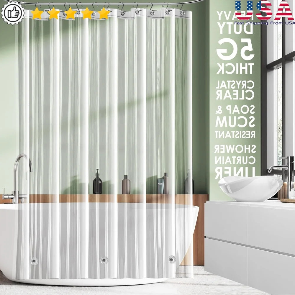 Heavy-Duty PEVA Shower Curtain Liner Mildew Resistant
