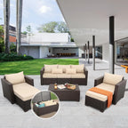 6 Pieces Wicker Sofa Set with Outdoor Couch Patio Chairs Storage Coffee Table