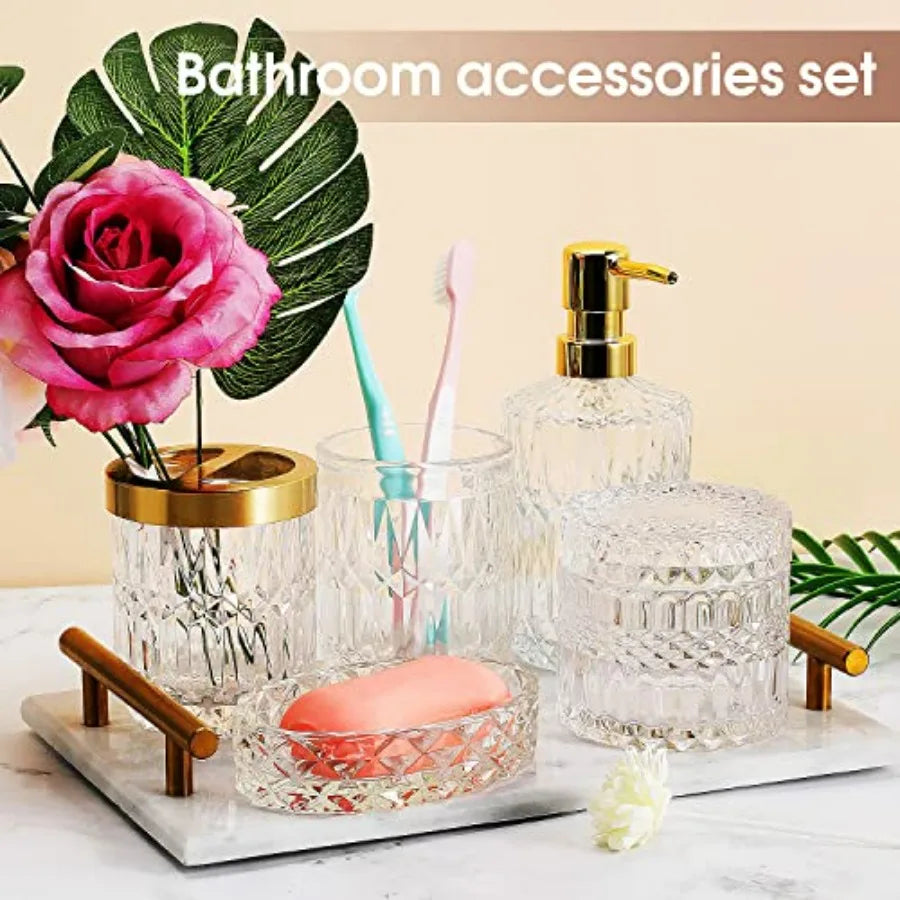 5Pcs Glass Bathroom Accessories Complete Set