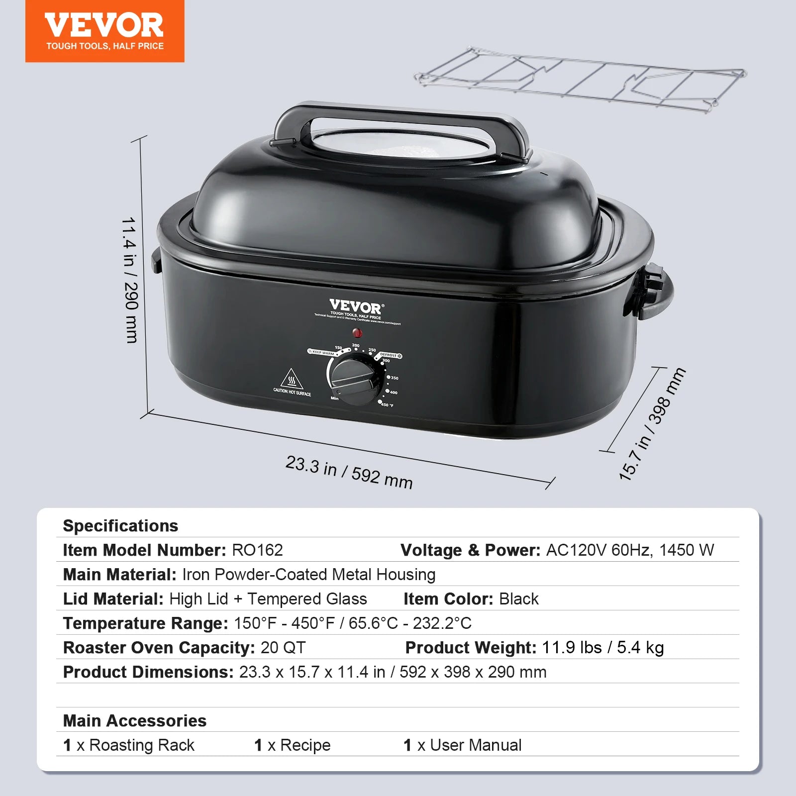 Electric Roaster Oven 24 QT Turkey Roaster Oven with Self-Basting Lid 1450W Roaster Oven Defrost&Warm Function Silver