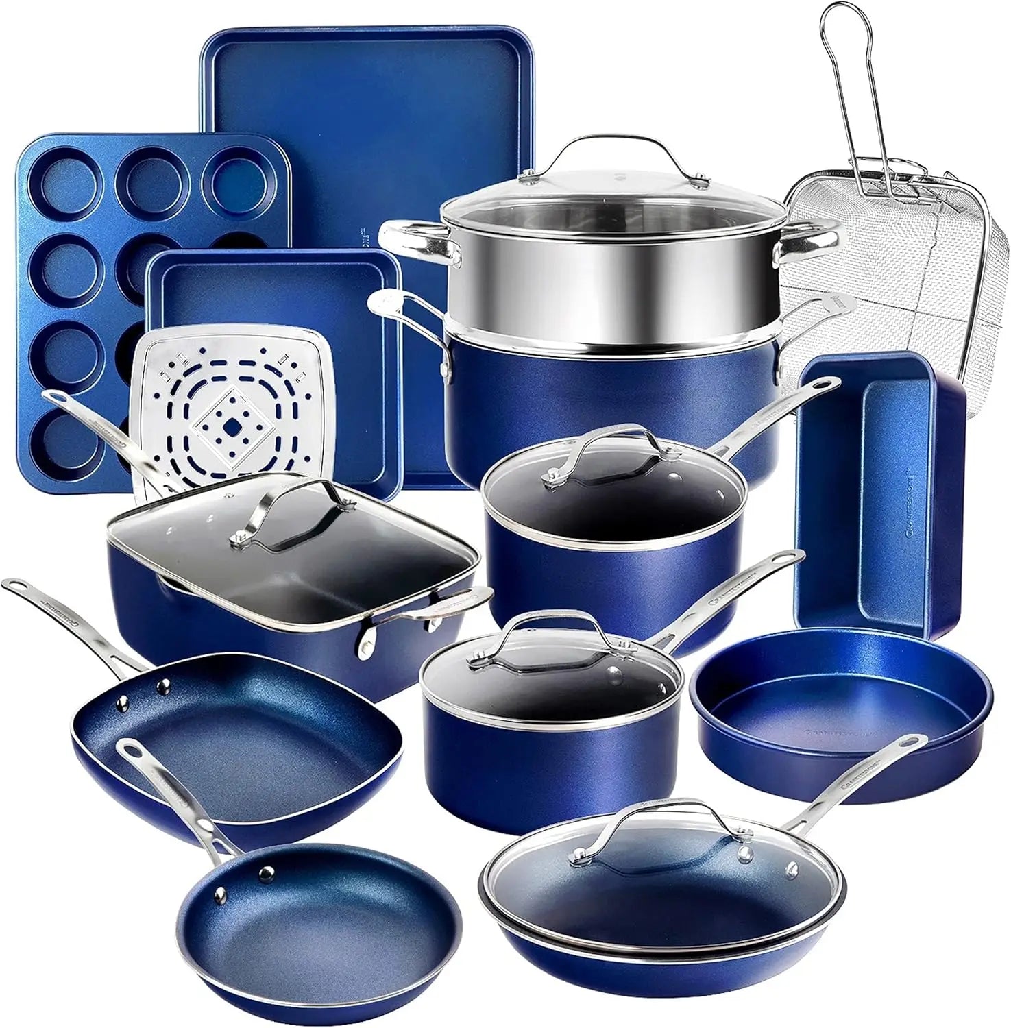True 20 Pc Pots and Pans Set Non Stick, Non Toxic PFOA PFOS Free, Oven Safe
